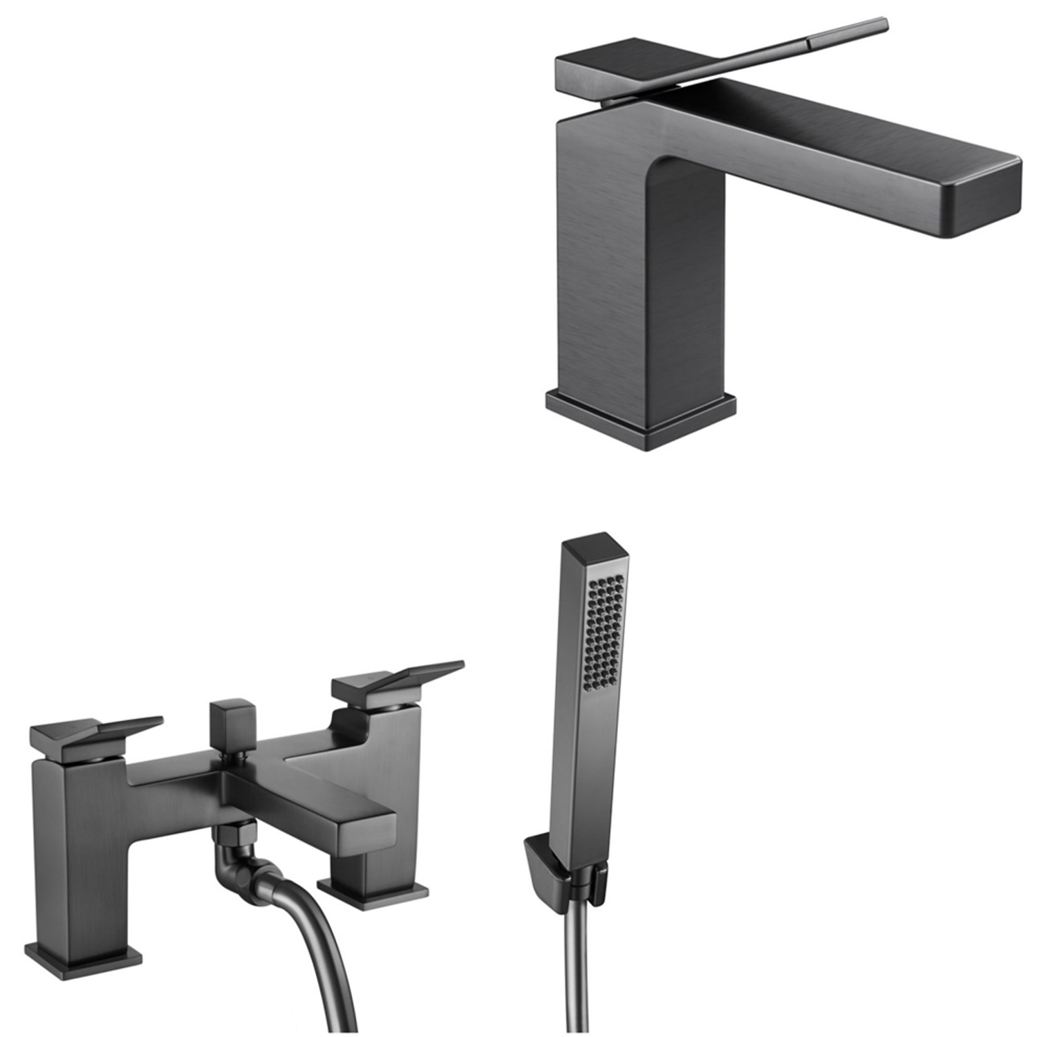 Maxton Gunmetal Bath Shower and Basin Tap Pack