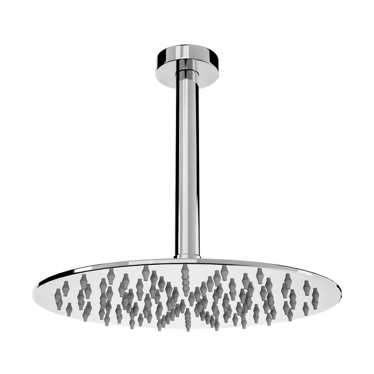 250mm Chrome Ultra Slim Round Rainfall Shower Head with Ceiling Arm
