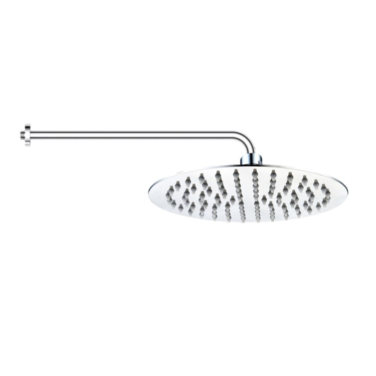 200mm Chrome Ultra Slim Round Rainfall Shower Head with Wall Arm