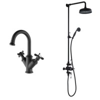 Camden Matt Black Shower and Tap Pack