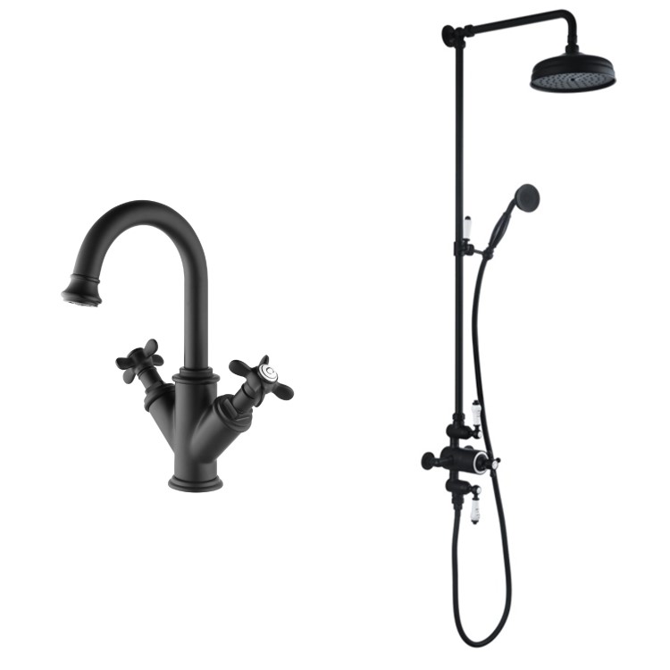 Camden Matt Black Shower and Tap Pack