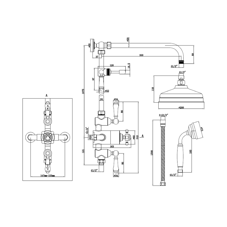 Camden Matt Black Shower and Tap Pack