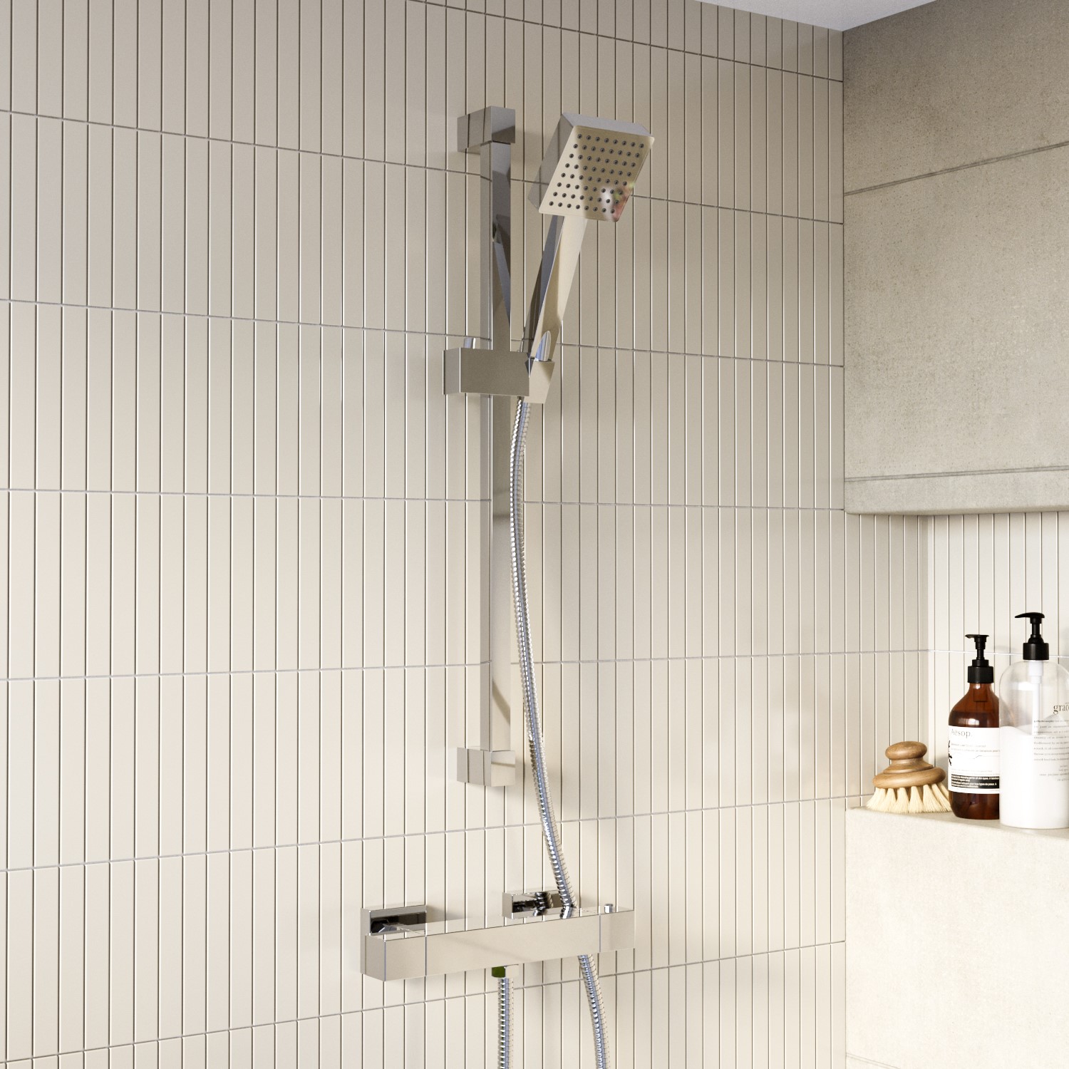 Thermostatic Mixer Bar Shower with Slide Rail & Square Handset - Cube