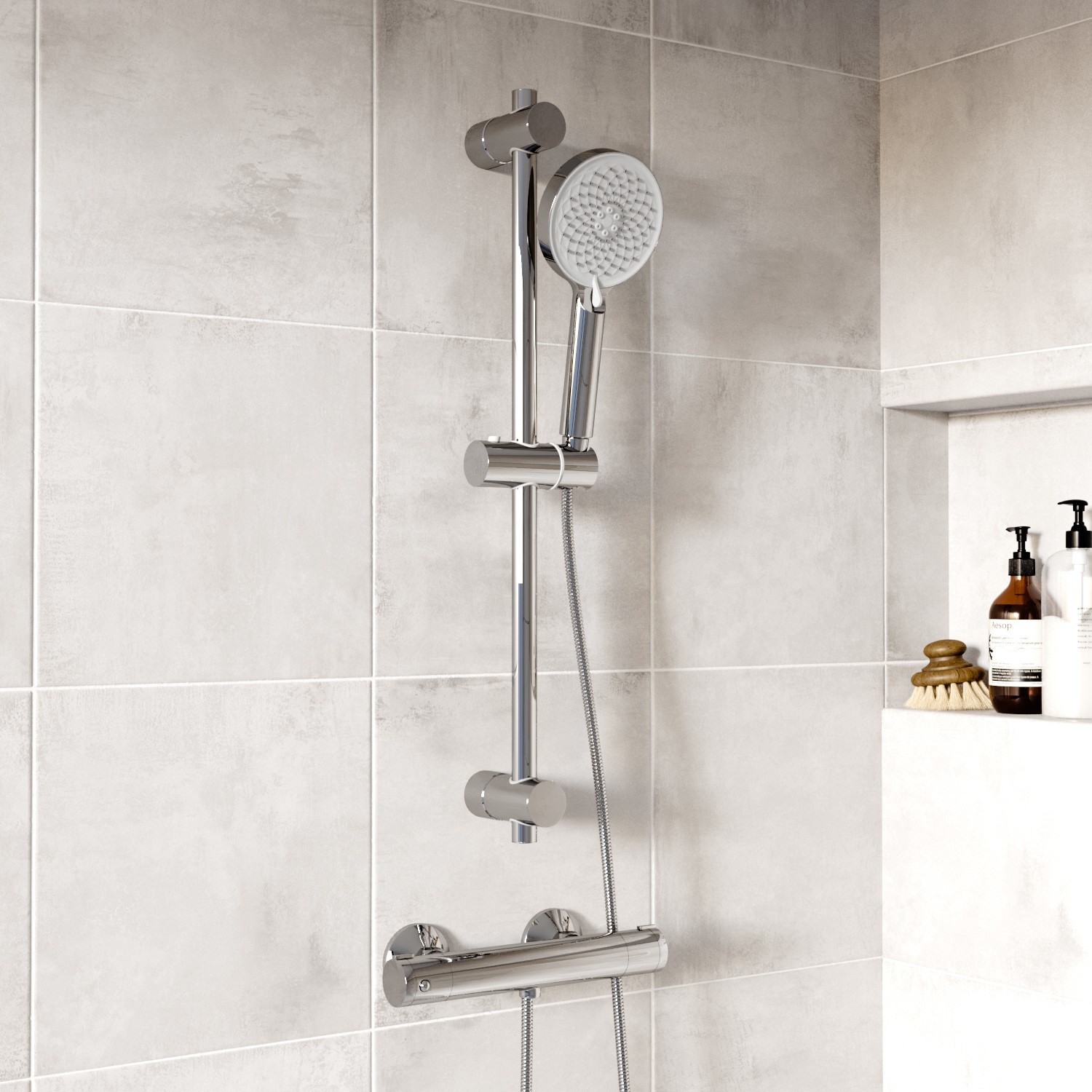 Thermostatic Mixer Bar Shower with Slide Rail Kit & Square Handset - Flow