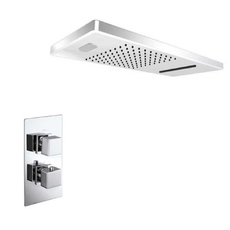 Chrome Single Outlet Thermostatic Mixer Shower with Rectangular Wall Mounted Shower Head - Cube