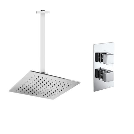 Concealed Thermostatic Mixer Shower with Square Slim Ceiling Shower Head - Cube
