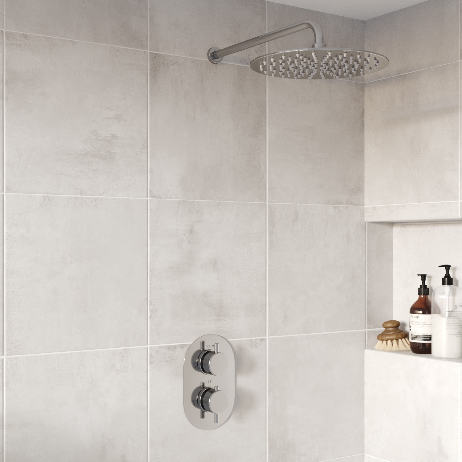 Concealed Thermostatic Mixer Shower with Wall Mounted Rainfall Shower Head - Flow