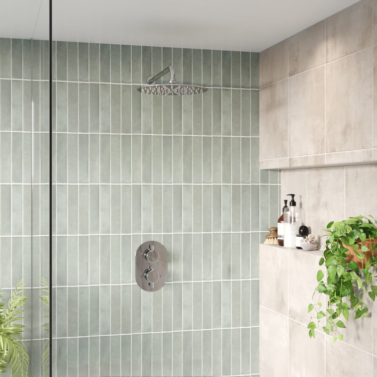 Chrome 1 Outlet Wall Mounted Thermostatic Mixer Shower Set With 250mm Shower Head - Flow