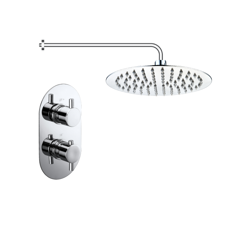 Chrome 1 Outlet Wall Mounted Thermostatic Mixer Shower Set With 250mm Shower Head - Flow
