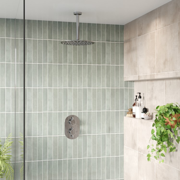Chrome 1 Outlet  Ceiling Mounted Thermostatic Mixer Shower Set  - Flow