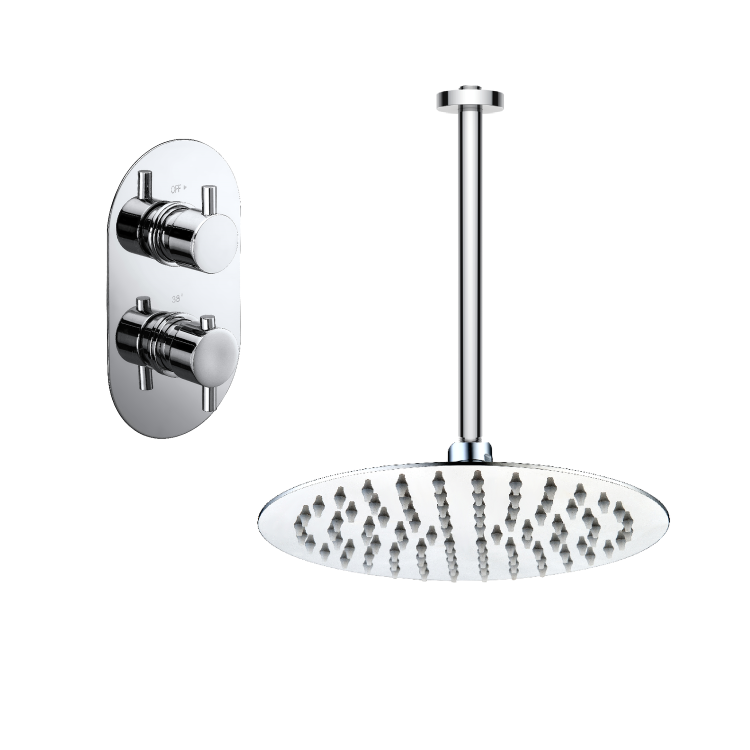 Chrome 1 Outlet  Ceiling Mounted Thermostatic Mixer Shower Set  - Flow