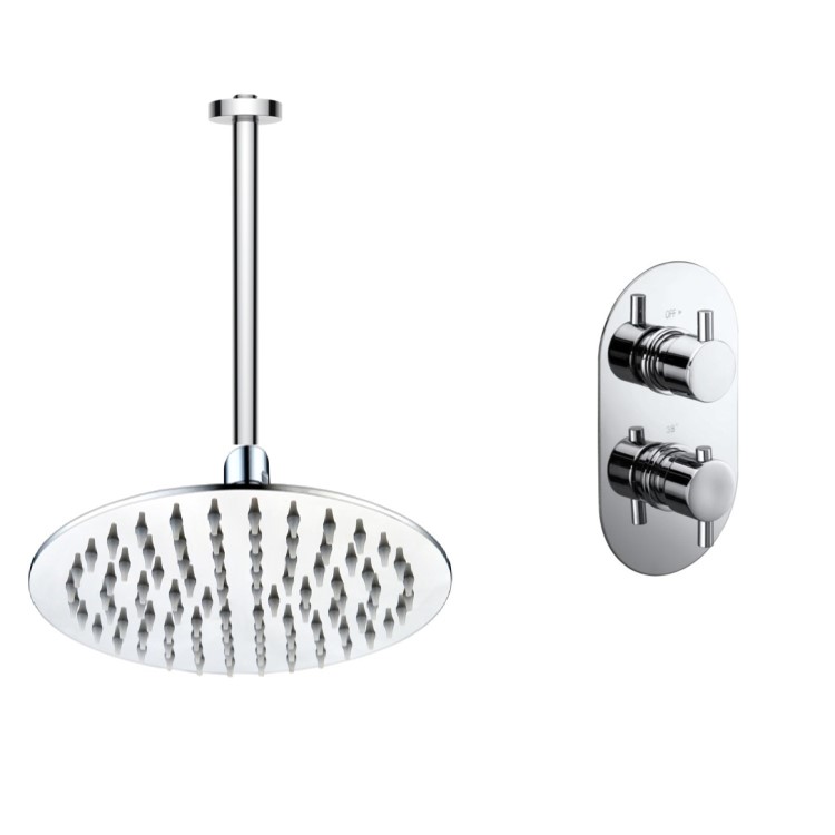 Concealed Thermostatic Mixer Shower with Slim Ceiling Shower Head - Flow