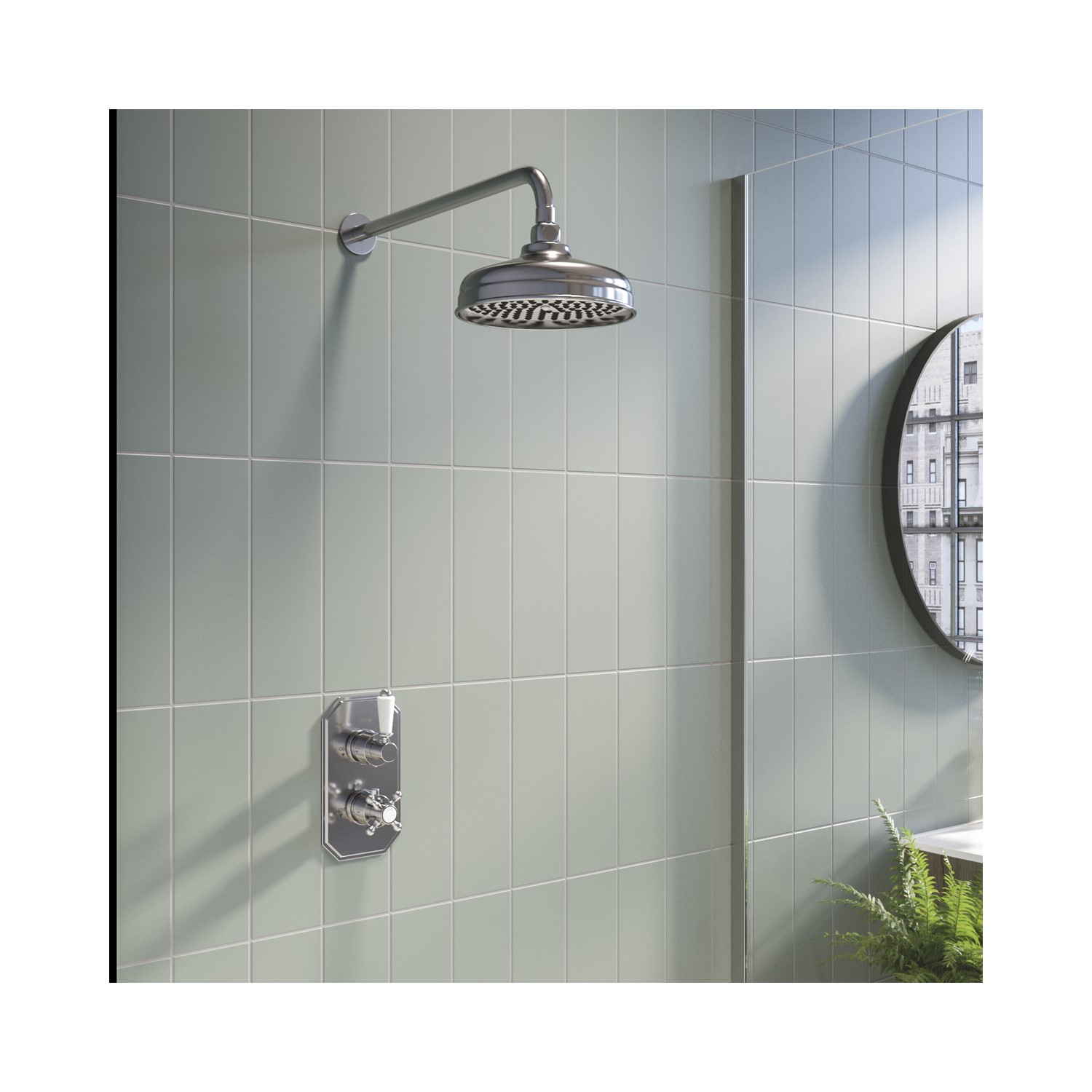 Traditional Concealed Thermostatic Mixer Shower with Wall Mounted Rainfall Shower Head - Cambridge