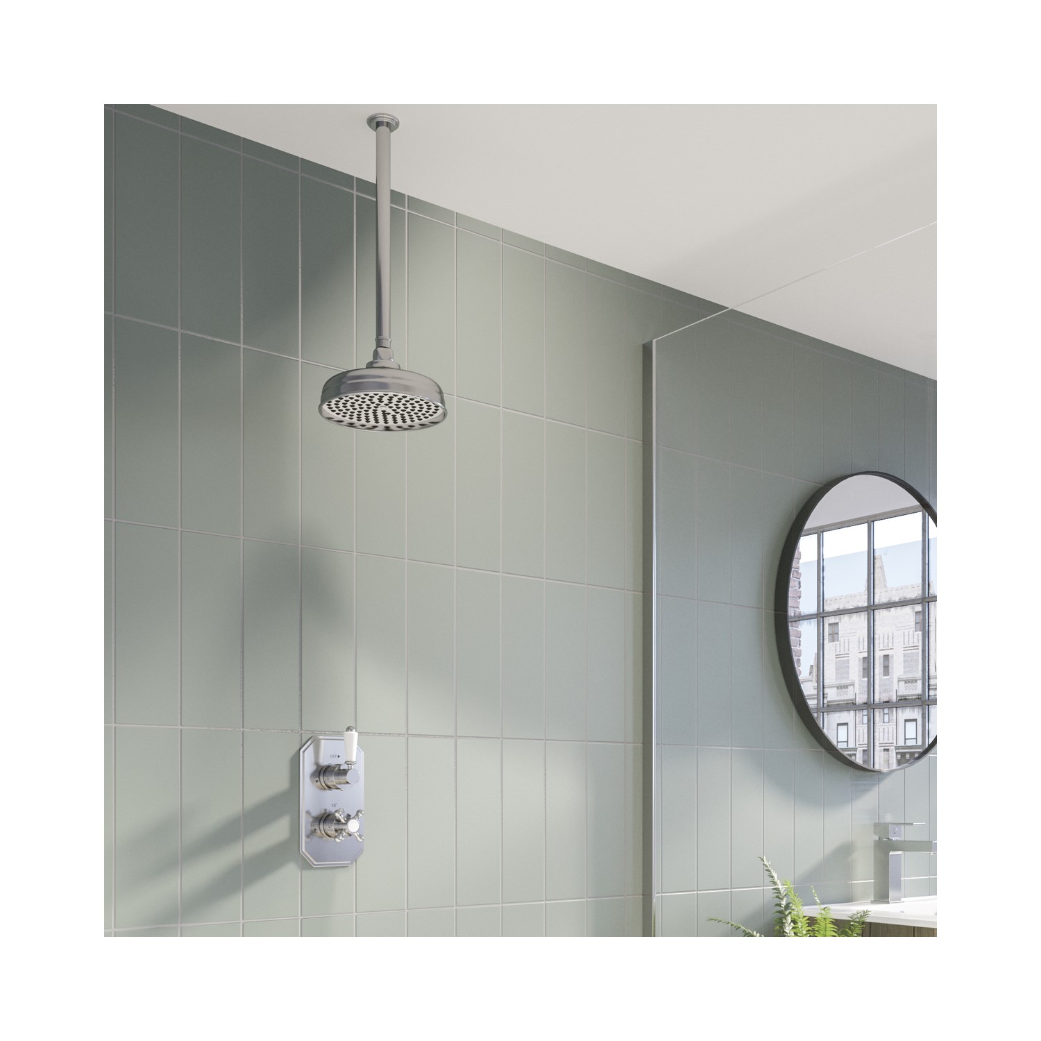Traditional Concealed Thermostatic Mixer Shower with Ceiling Rainfall Head - Cambridge