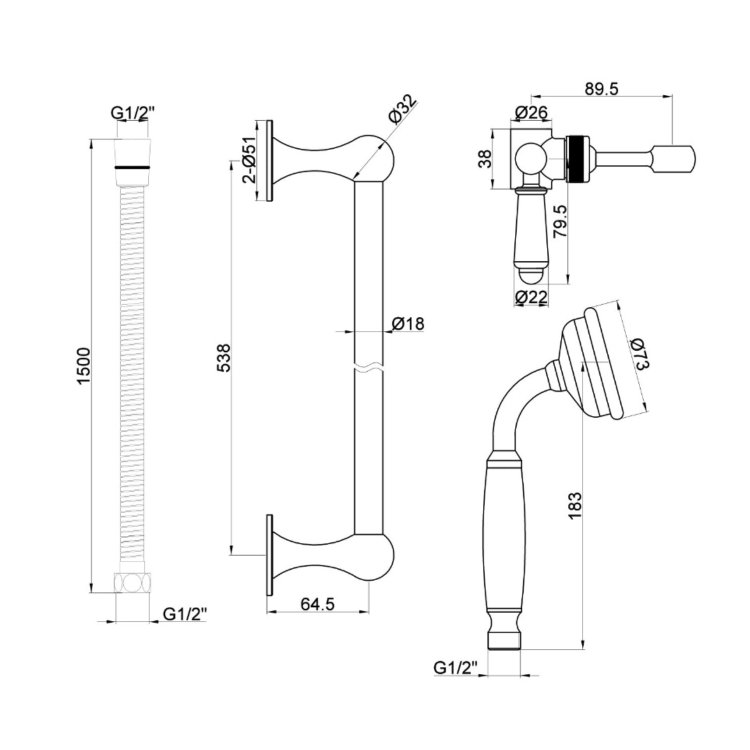 Chrome 1 Outlet Thermostatic Mixer Shower Set with Hand Shower - Cambridge