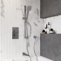 Chrome 2 Outlet Thermostatic Bath Mixer Shower Set With Hand Shower and Bath Filler Spout - Zana