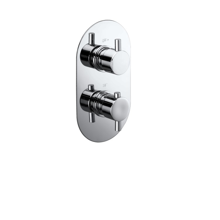 Chrome Dual Outlet Wall Mounted Thermostatic Mixer Shower Set with Hand Shower - Flow