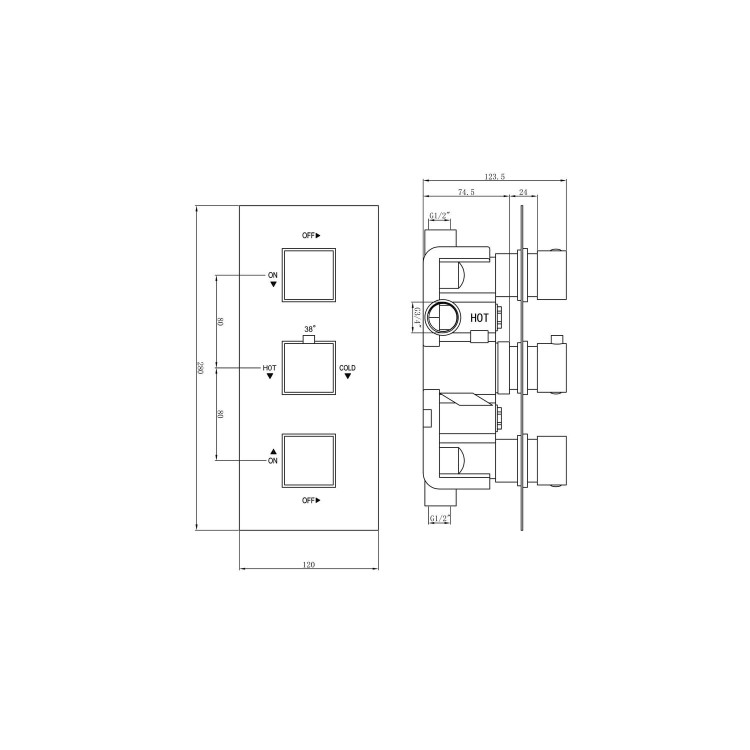 Chrome Dual Outlet Thermostatic Mixer Shower with Square Ceiling Mounted Shower Head and Handset - Cube