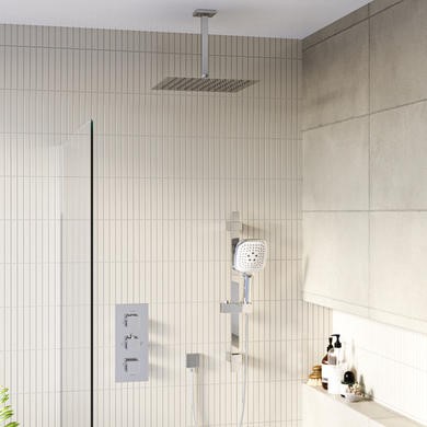 Concealed Thermostatic Mixer Shower with Slim Square Overhead & Handset - Cube
