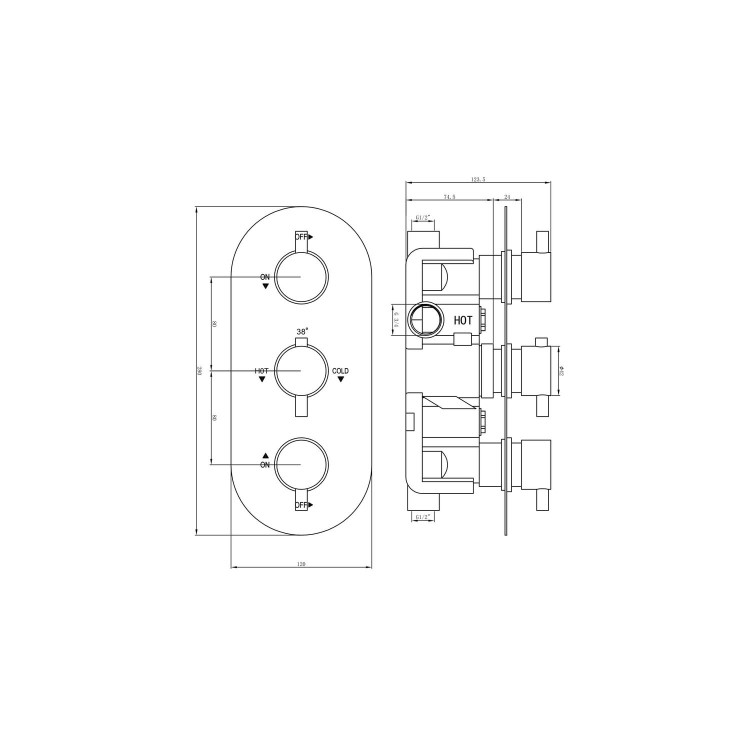 Chrome Dual Outlet Wall Mounted Thermostatic Mixer Shower Set with Hand Shower - Flow