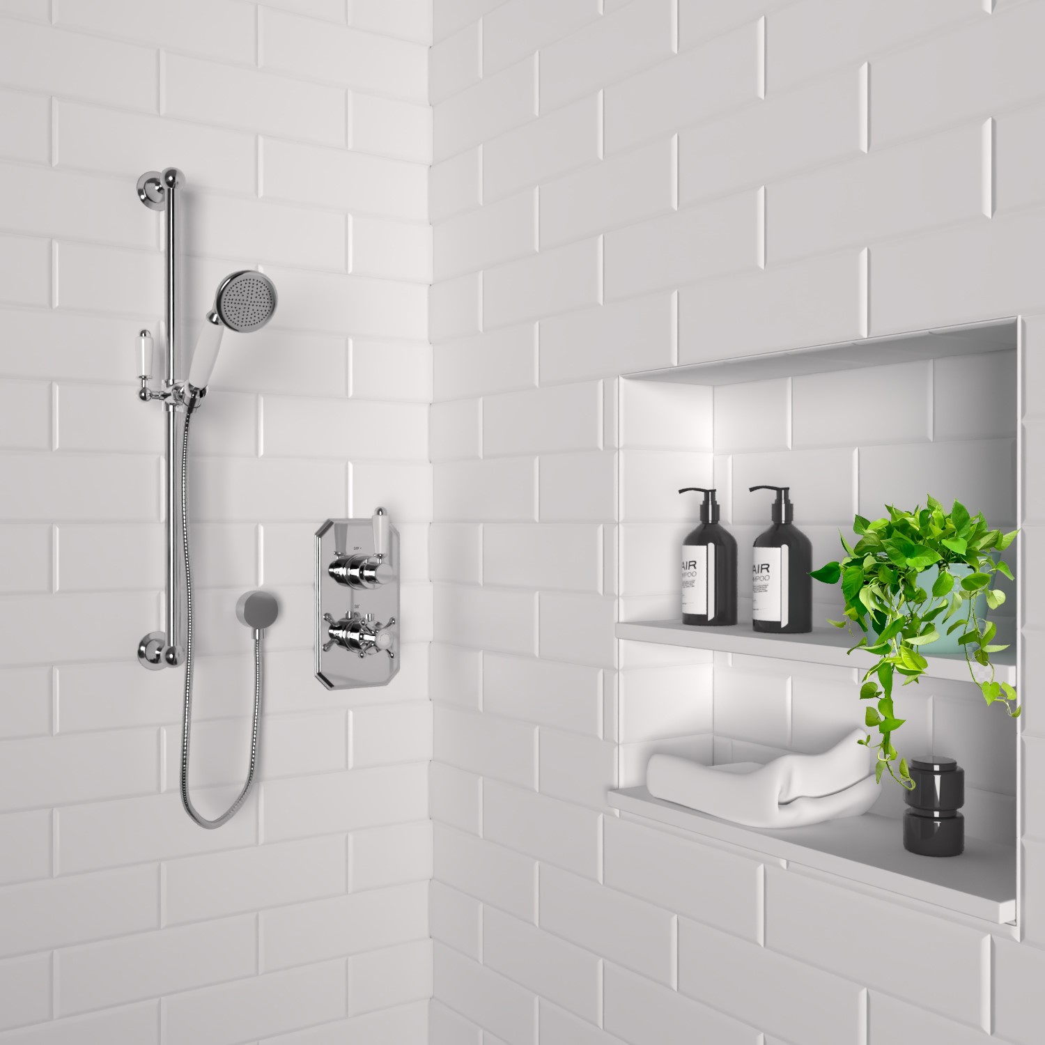 Traditional Concealed Thermostatic Mixer Shower with Slide Rail Kit & Round Handset - Cambridge