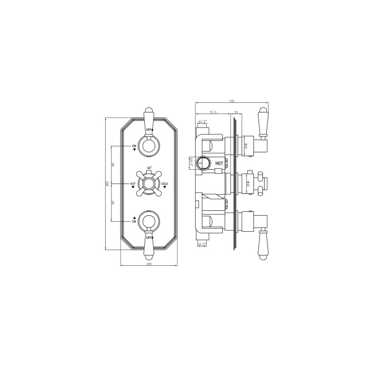 ONLY OPENED - Cambridge traditional triple shower valve - 2 outlets
