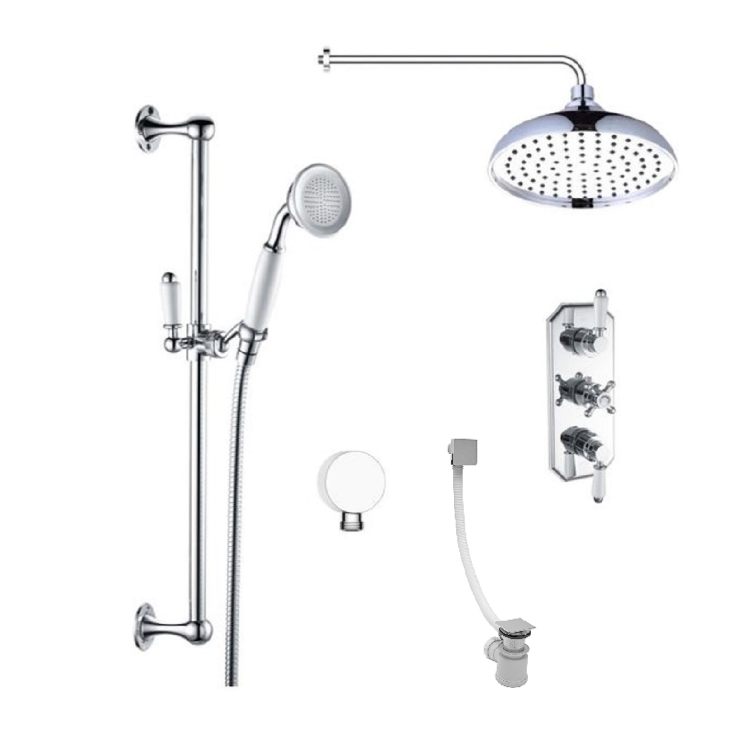 Traditional Three Handle Concealed Thermostatic Mixer Shower with Wall Mounted Shower Head Handset &