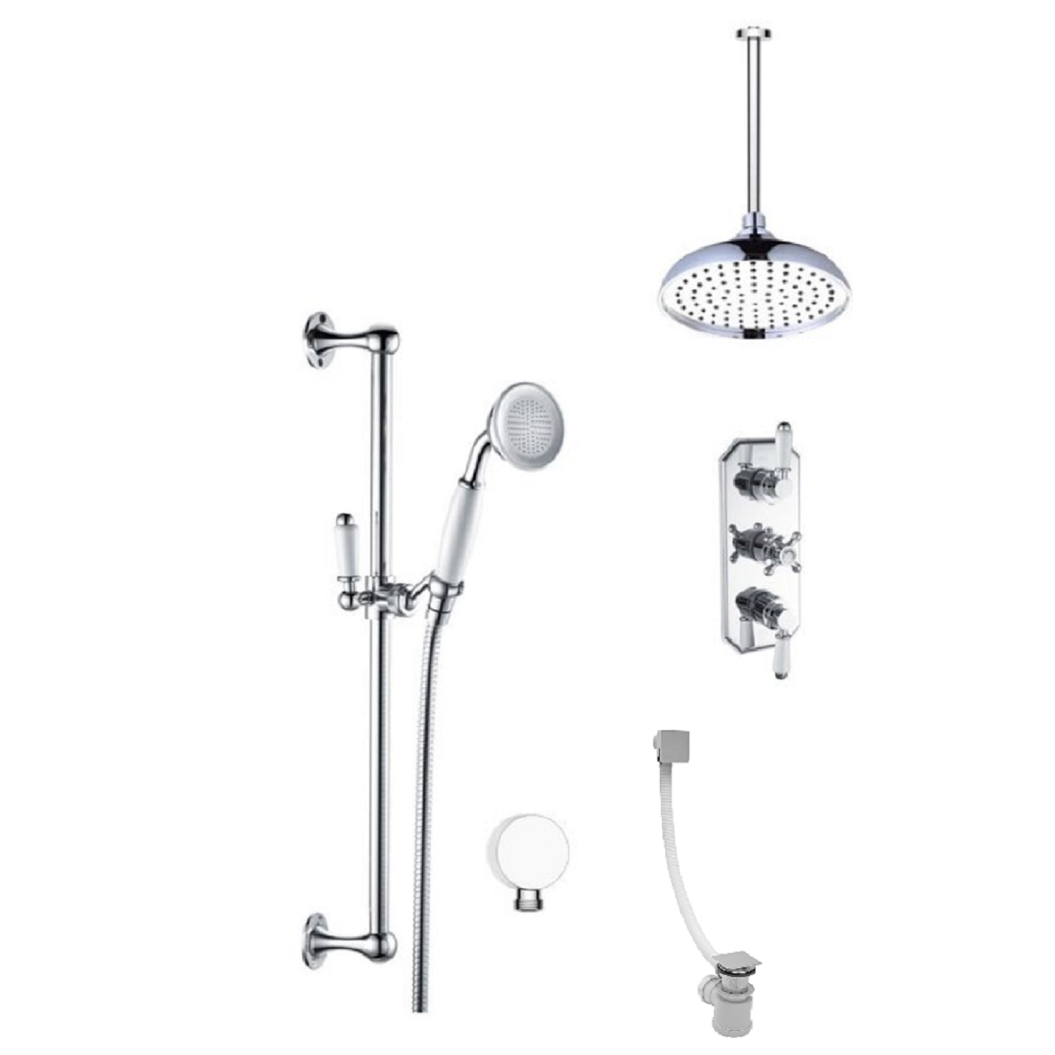 Traditional Concealed Thermostatic Mixer Shower with Celing Overhead Handset & Bath Filler - Cambrid