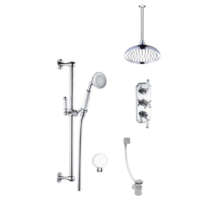 Traditional Concealed Thermostatic Mixer Shower with Celing Overhead Handset & Bath Filler - Cambridge