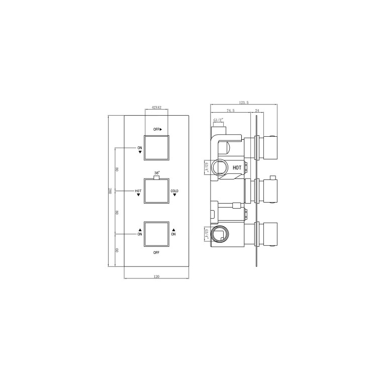 Chrome Dual Outlet Ceiling Mounted Thermostatic Mixer Shower  with Hand Shower & Overflow Bath Filler - Cube