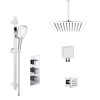 Chrome Concealed Shower Mixer with Triple Control &amp; Square Ceiling Mounted Head, Handset and Body Jets - Cube
