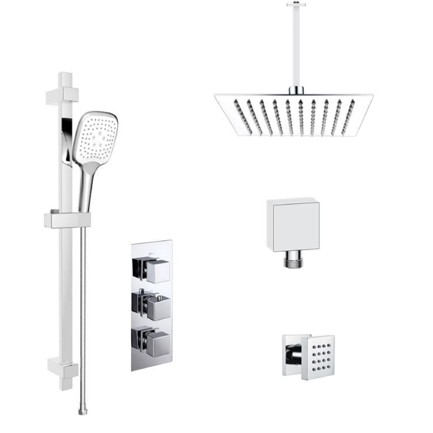 Concealed Thermostatic Mixer Shower with Slim Wall Mounted Shower Head and Square Handset- Flow