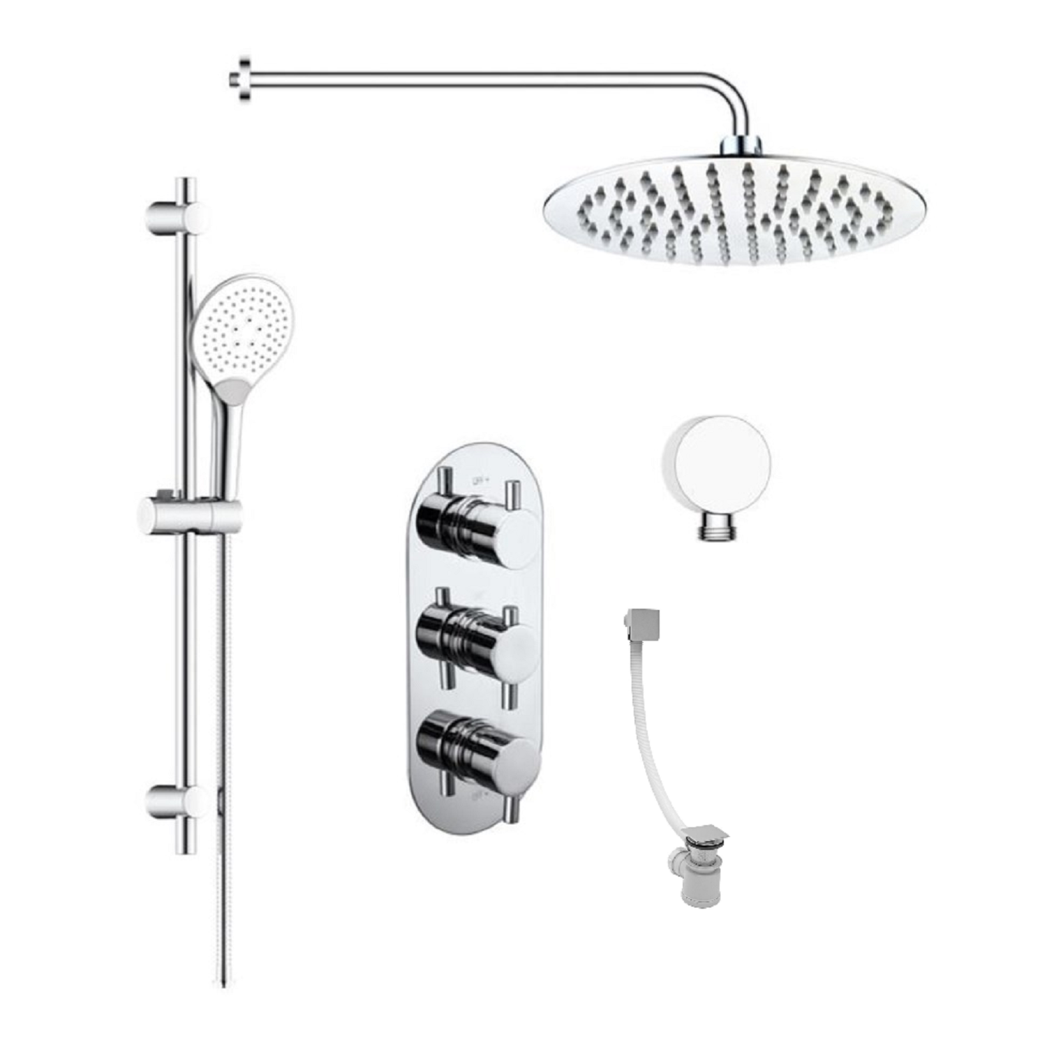 Triple Outlet Concealed Thermostatic Mixer Slim Rain Shower and Bath Filler - Flow