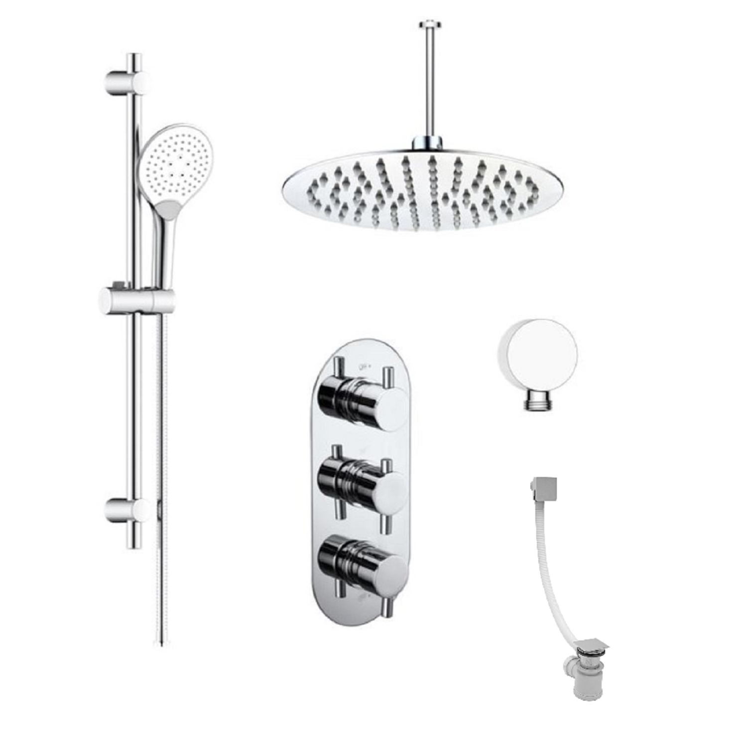 Concealed Thermostatic Mixer Shower with Slim Rainfall Overhead Handset & Bath Filler - Flow