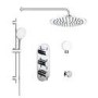 Chrome Concealed Shower Mixer with Triple Control & Square Wall Mounted Head, Handset and Body Jets - Flow