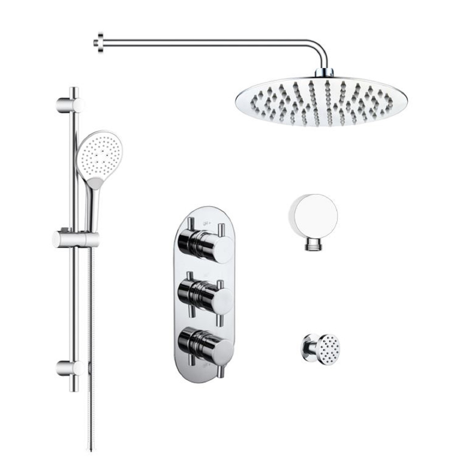 Concealed Thermostatic Mixer Shower with Slim Wall Mounted Shower Head Handset & Body Jets - Flow