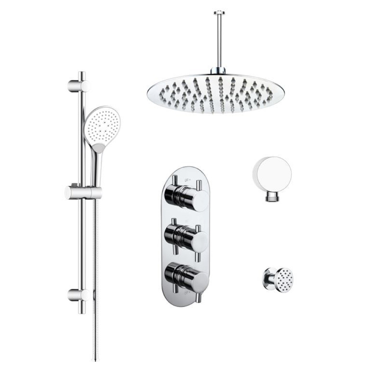Concealed Thermostatic Mixer Shower with Slim Rainfall Overhead Handset & Body Jets - Flow