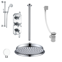 Chrome Concealed Traditional Shower Mixer with Dual Control & Round Ceiling Mounted Head and Handset - Cambridge