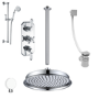Chrome Concealed Traditional Shower Mixer with Dual Control & Round Ceiling Mounted Head and Handset - Cambridge