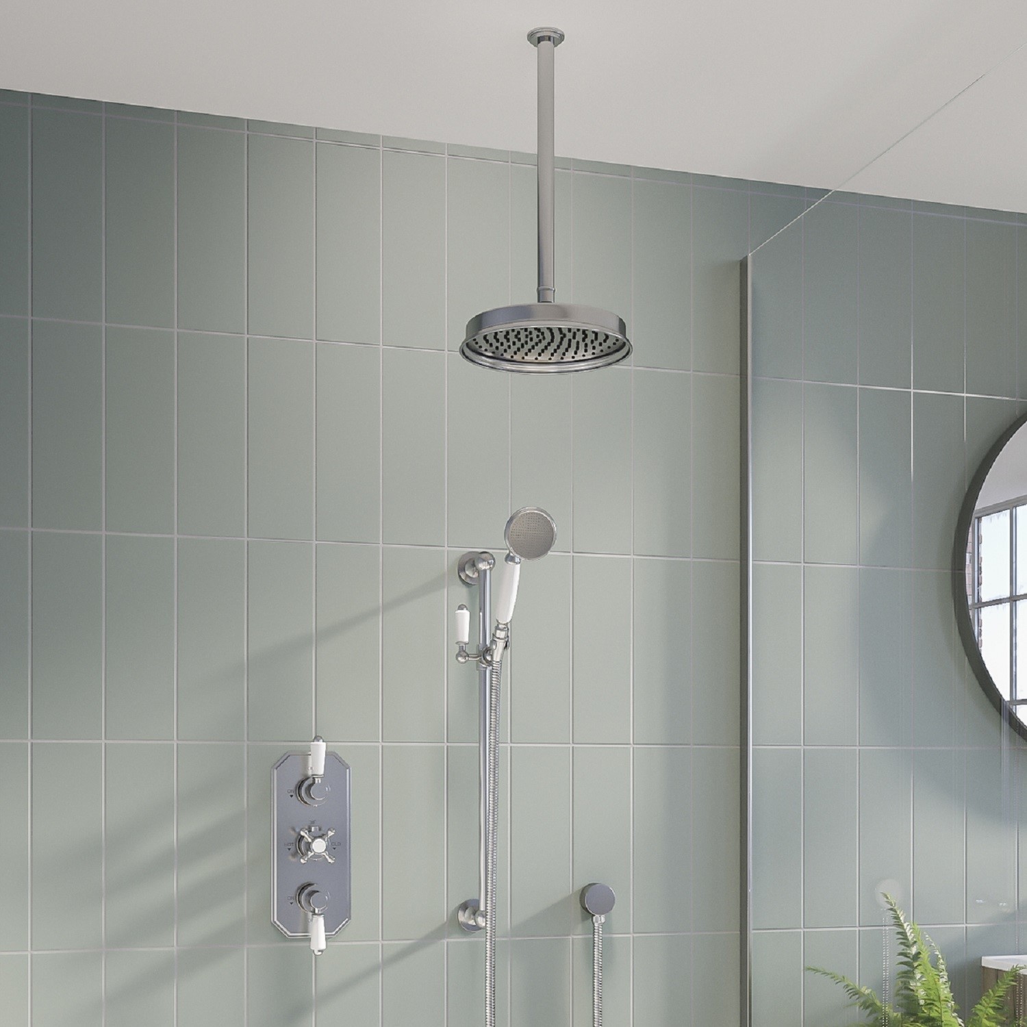Traditional Concealed Thermostatic Mixer Shower with Ceiling Shower Head Handset & Bath Filler - Cam
