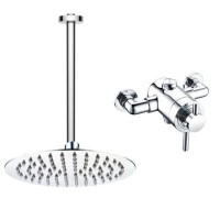 Chrome Thermostatic Exposed Mixer Shower with Round Ceiling Mounted Shower Head- Volta