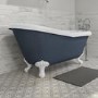 Blue Freestanding Single Ended Roll Top Slipper Bath with White Feet 1615 x 690mm - Baxenden