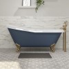 Blue Freestanding Single Ended Roll Top Slipper Bath with Brushed Brass Feet 1615 x 690mm - Baxenden