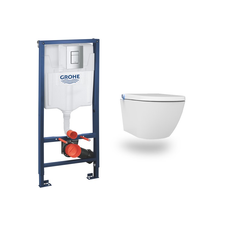 Wall Hung Smart Bidet Toilet Round with Grohe Frame and Cistern - Purificare