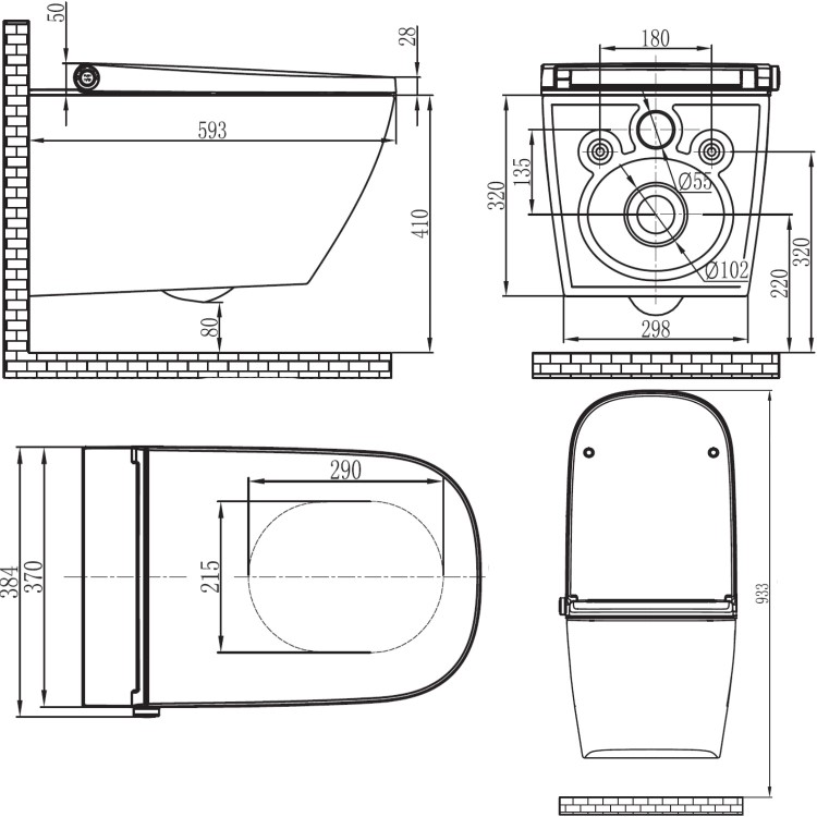 Wall Hung Smart Bidet Toilet Round with Grohe Frame and Cistern - Purificare
