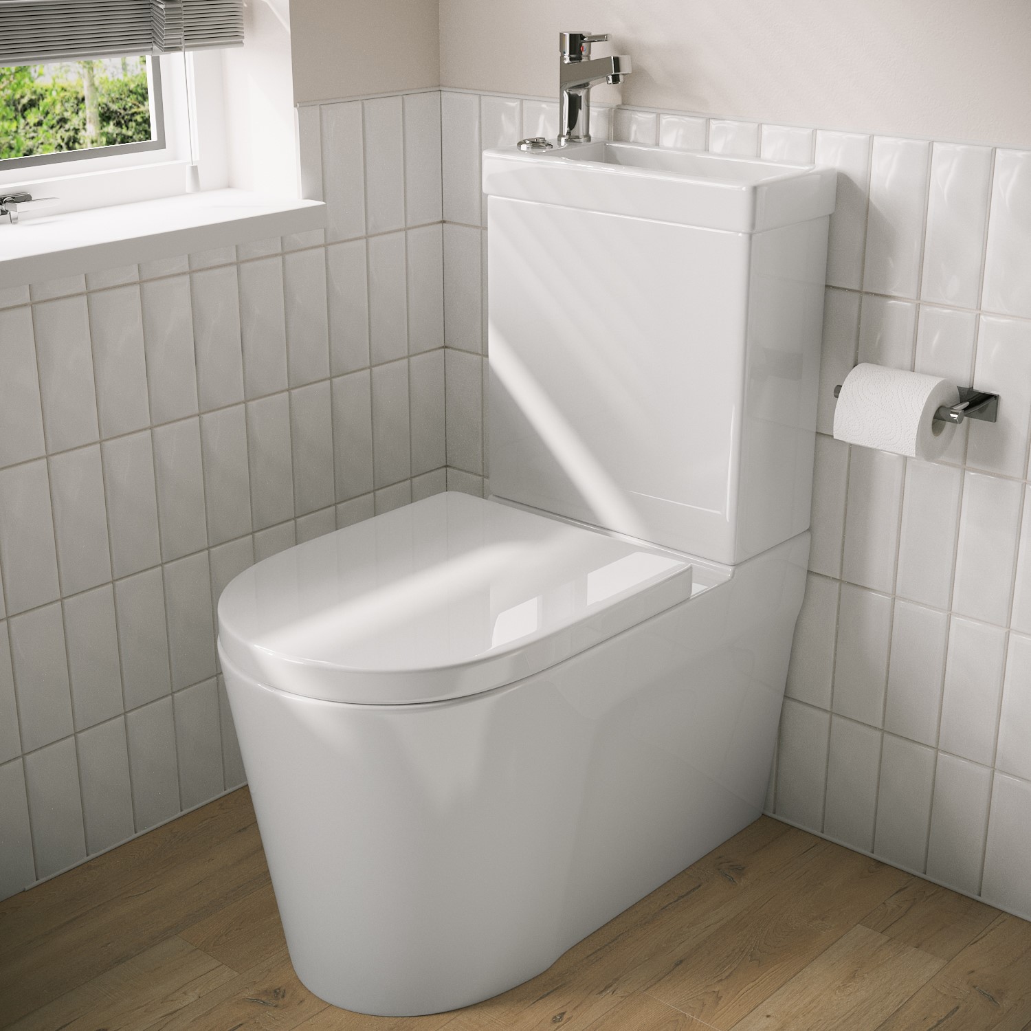 Close Coupled Toilet with Sink on Top Cloakroom Suite - Leg BUN/BeBa_26897/89133