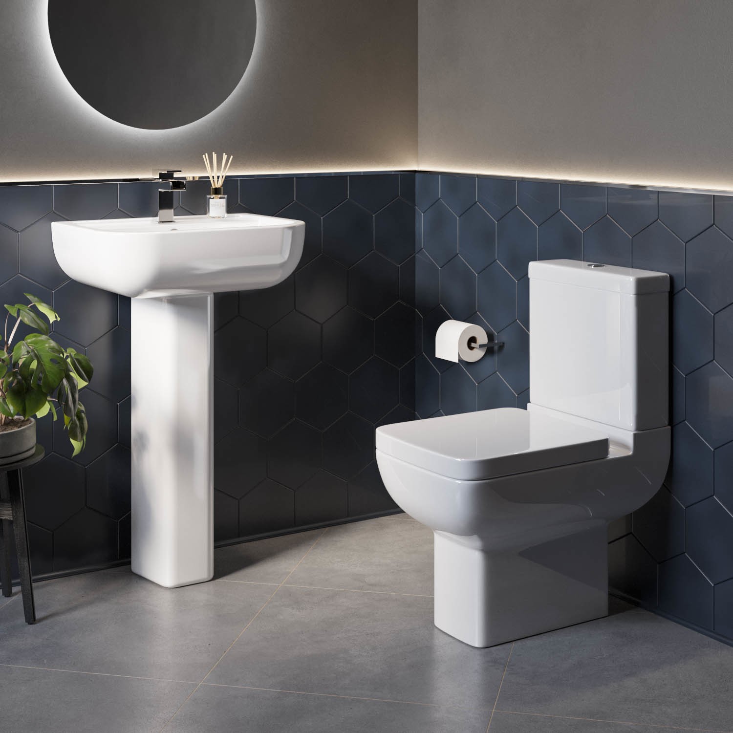 Seren Close Coupled Toilet and Full Pedestal Basin Suite