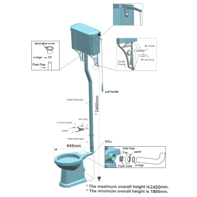 Park Royal Traditional High Level Short Projection Toilet with Wooden Soft Close Seat
