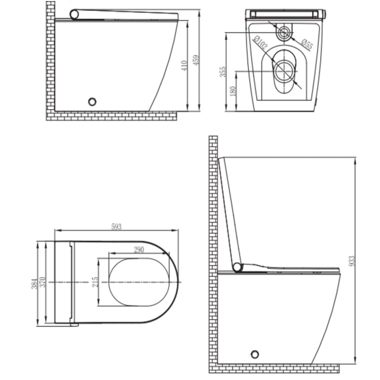 500mm White Back to Wall Unit with Smart Bidet Toilet Round and Cistern - Sion