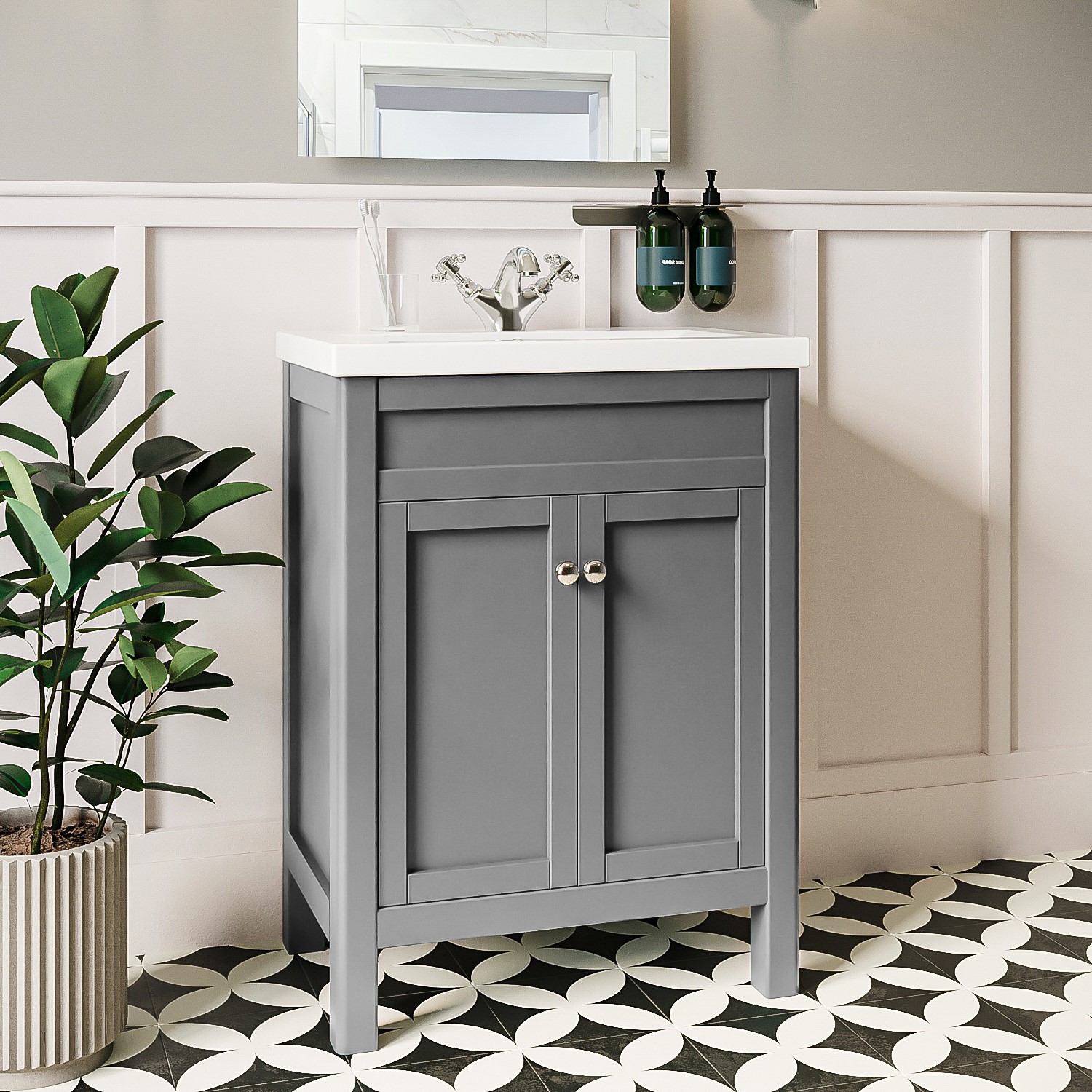600mm Grey Freestanding Vanity Unit with Sink - Avebury